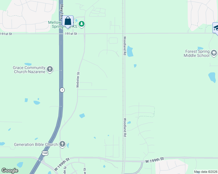 map of restaurants, bars, coffee shops, grocery stores, and more near 20201 West 193rd Terrace in Spring Hill
