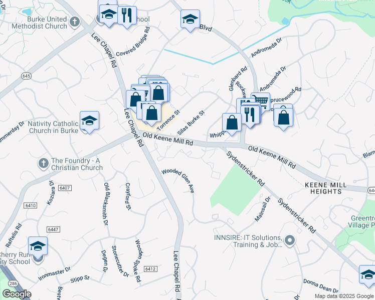 map of restaurants, bars, coffee shops, grocery stores, and more near 9426 William Kirk Lane in Burke
