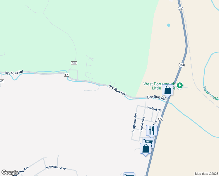 map of restaurants, bars, coffee shops, grocery stores, and more near 475 Dry Run Road in West Portsmouth