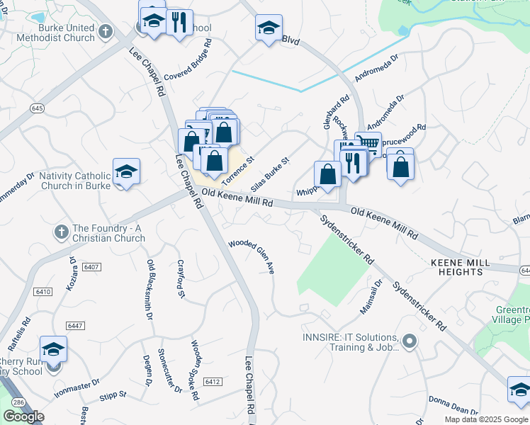 map of restaurants, bars, coffee shops, grocery stores, and more near 9426 William Kirk Lane in Burke