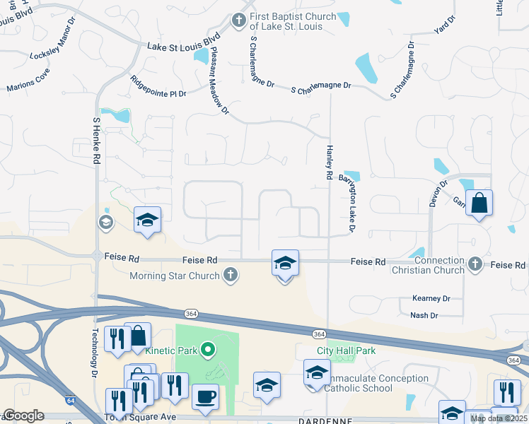 map of restaurants, bars, coffee shops, grocery stores, and more near 2020 Valley Drive in O'Fallon