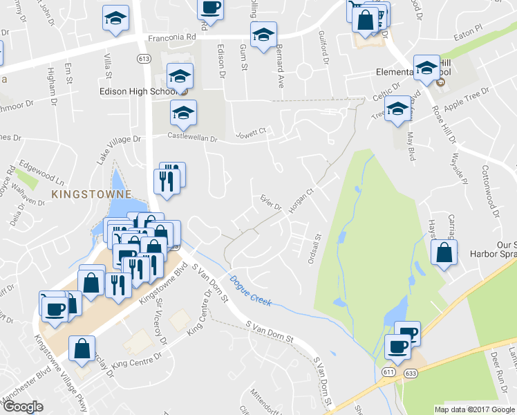 map of restaurants, bars, coffee shops, grocery stores, and more near 6587 Hickman Terrace in Alexandria