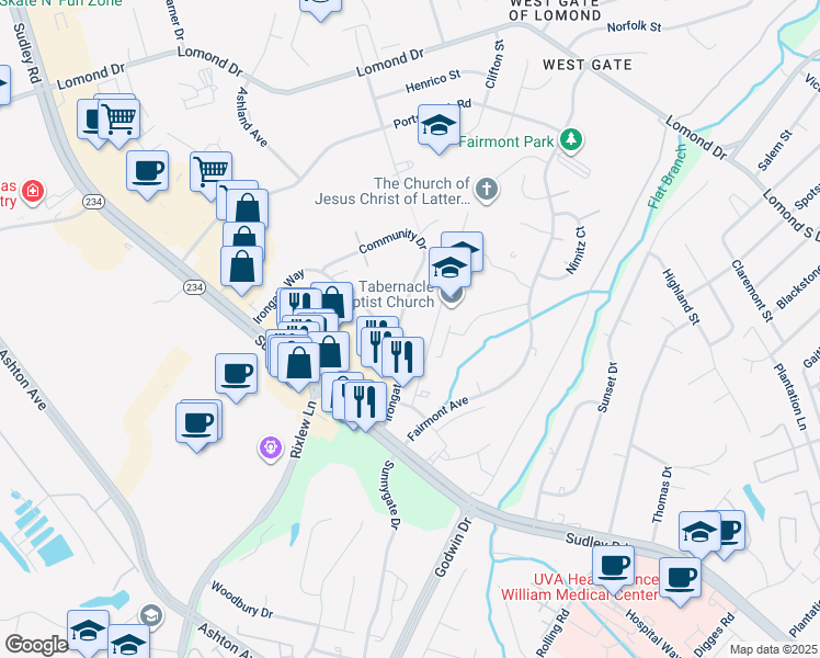 map of restaurants, bars, coffee shops, grocery stores, and more near 8309 Irongate Way in Manassas
