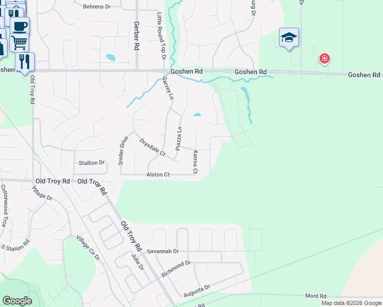 map of restaurants, bars, coffee shops, grocery stores, and more near 3325 Karros Court in Edwardsville