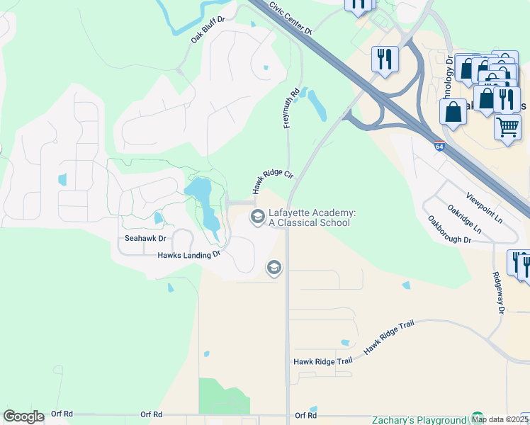 map of restaurants, bars, coffee shops, grocery stores, and more near 19 Hawk Ridge Circle in Lake Saint Louis