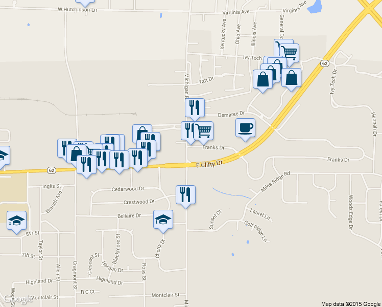 map of restaurants, bars, coffee shops, grocery stores, and more near 102 Franks Dr in Madison