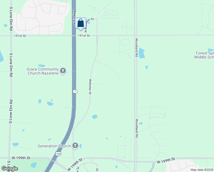 map of restaurants, bars, coffee shops, grocery stores, and more near 20207 West 193rd Terrace in Spring Hill