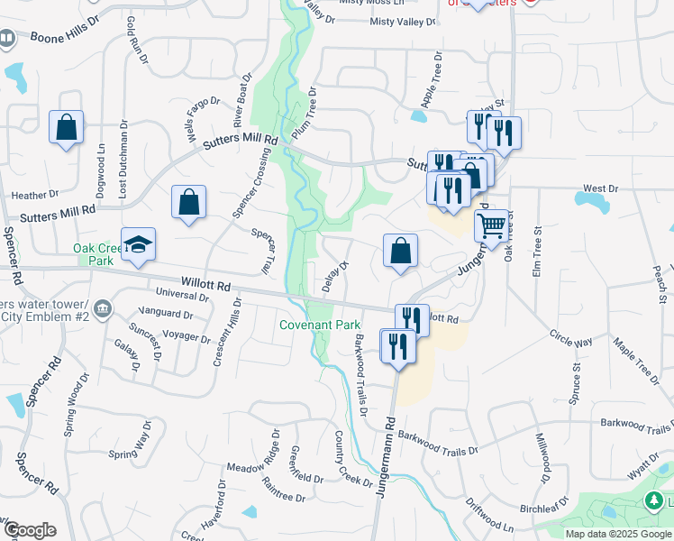 map of restaurants, bars, coffee shops, grocery stores, and more near 856 Delray Drive in St. Peters