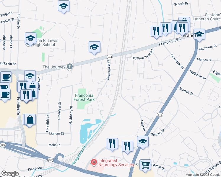 map of restaurants, bars, coffee shops, grocery stores, and more near 6333 Dunn Court in Springfield