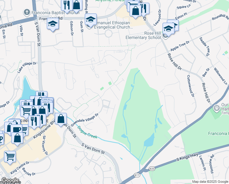 map of restaurants, bars, coffee shops, grocery stores, and more near 6567 McKenna Way in Alexandria