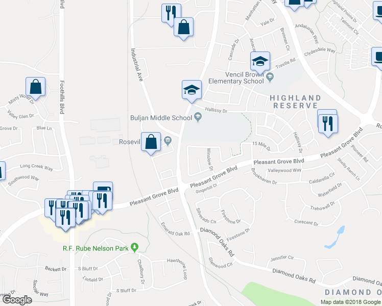 map of restaurants, bars, coffee shops, grocery stores, and more near 344 Farmington Circle in Roseville