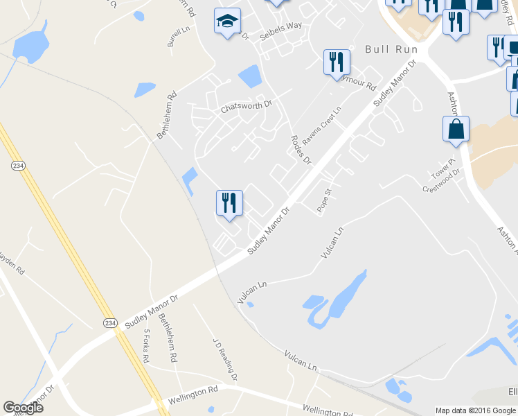 map of restaurants, bars, coffee shops, grocery stores, and more near 11115 Wortham Crest Circle in Manassas