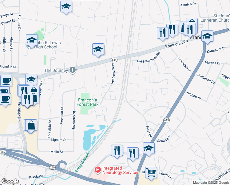 map of restaurants, bars, coffee shops, grocery stores, and more near 6333 Dunn Court in Springfield