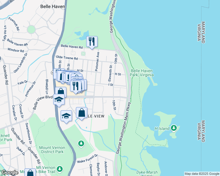 map of restaurants, bars, coffee shops, grocery stores, and more near 6518 10th Street in Alexandria