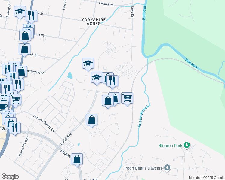 map of restaurants, bars, coffee shops, grocery stores, and more near 9203 Enterprise Court in Manassas Park
