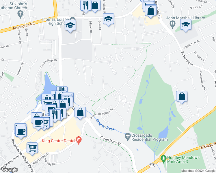 map of restaurants, bars, coffee shops, grocery stores, and more near 5509 Eyler Drive in Alexandria