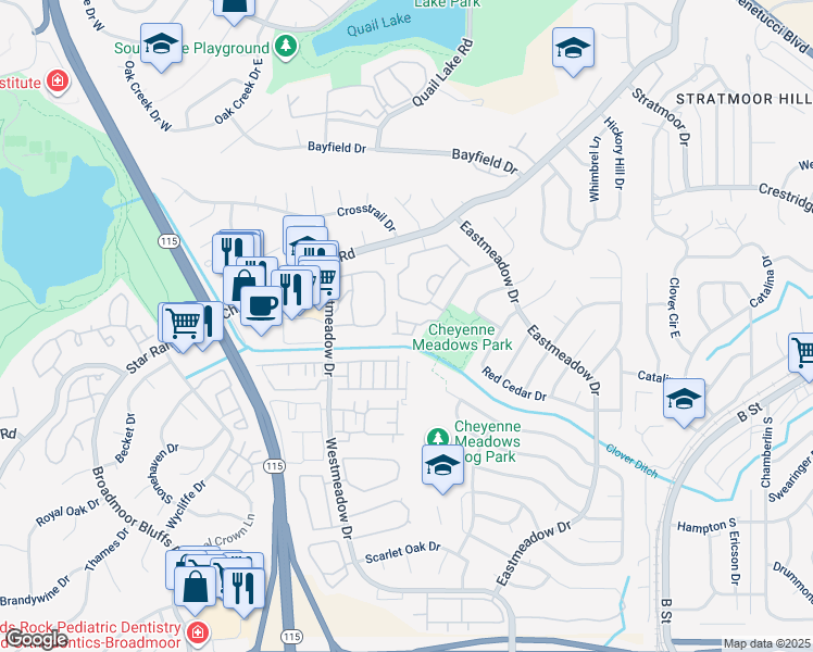 map of restaurants, bars, coffee shops, grocery stores, and more near 1014 Cheyenne Villas Point in Colorado Springs