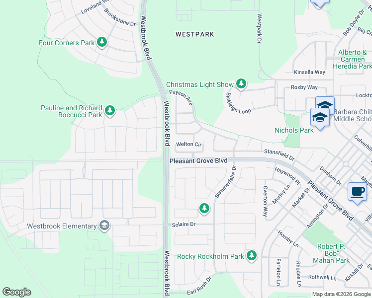 map of restaurants, bars, coffee shops, grocery stores, and more near 3200 Welton Circle in Roseville