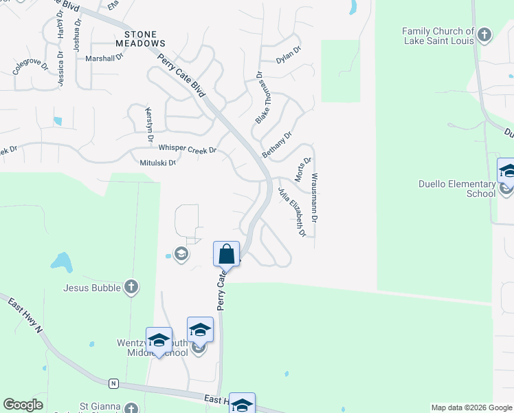 map of restaurants, bars, coffee shops, grocery stores, and more near 412 Fuller Drive in Wentzville