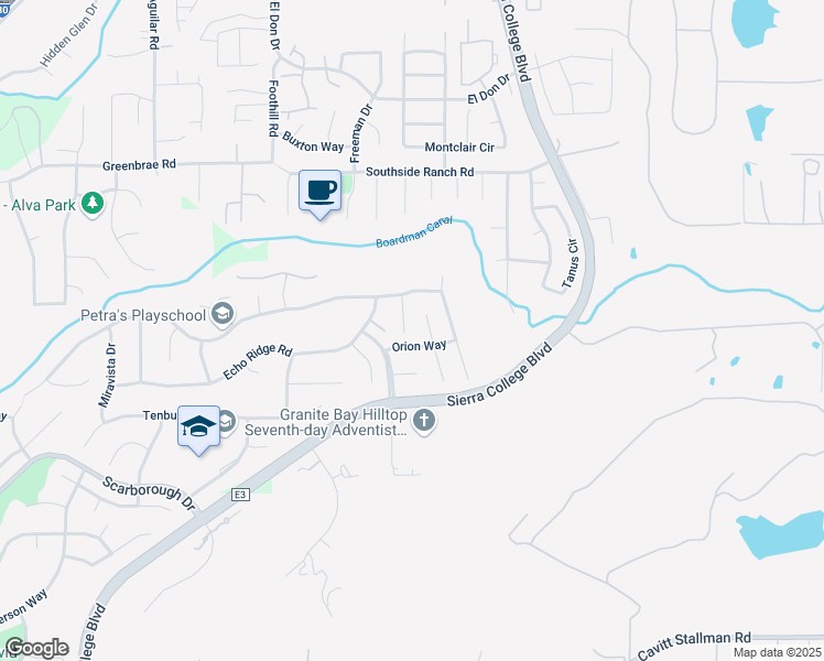 map of restaurants, bars, coffee shops, grocery stores, and more near 6406 Cosmos Court in Rocklin