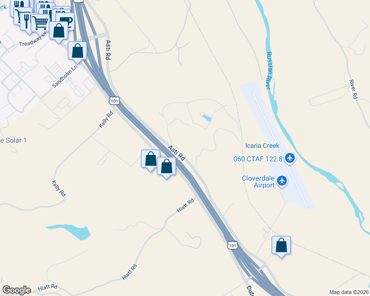 map of restaurants, bars, coffee shops, grocery stores, and more near 27650 Asti Road in Cloverdale