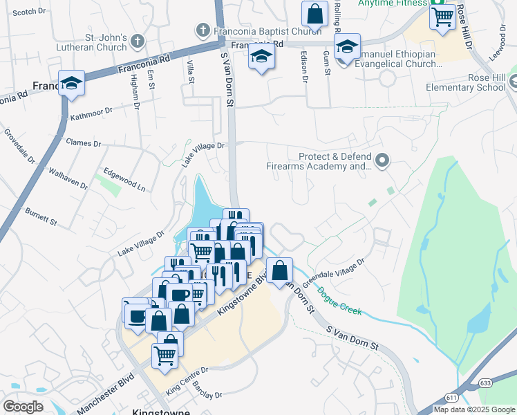 map of restaurants, bars, coffee shops, grocery stores, and more near 6625 South Van Dorn Street in Alexandria