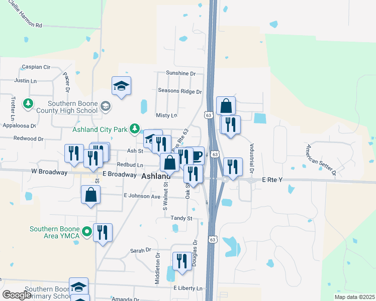 map of restaurants, bars, coffee shops, grocery stores, and more near 503 Nickman Road in Ashland