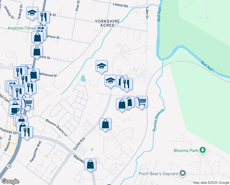 map of restaurants, bars, coffee shops, grocery stores, and more near 9102 Industry Drive in Manassas Park