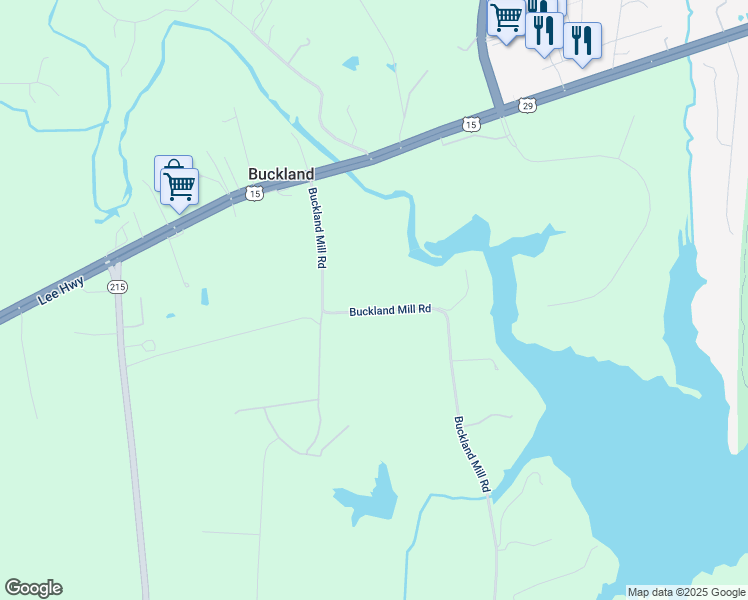 map of restaurants, bars, coffee shops, grocery stores, and more near 8231 Buckland Mill Road in Gainesville