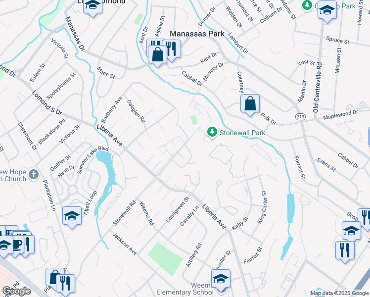 map of restaurants, bars, coffee shops, grocery stores, and more near 8412 McKenzie Circle in Manassas