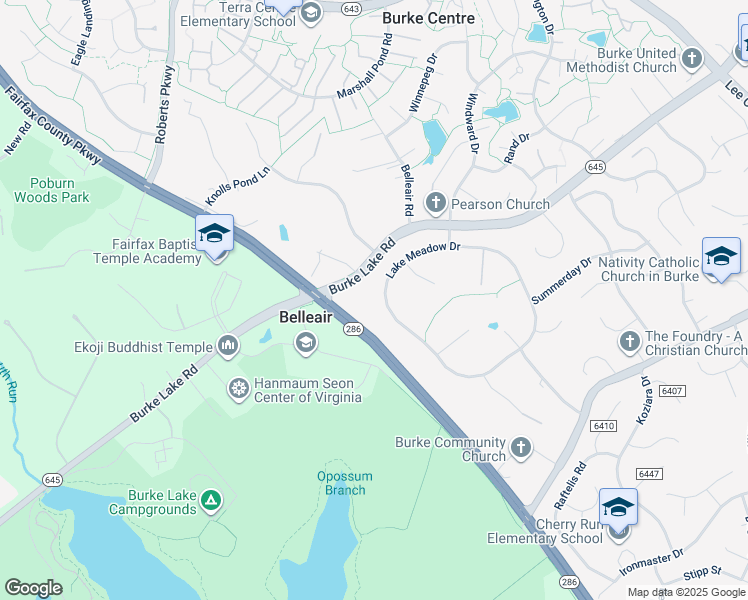 map of restaurants, bars, coffee shops, grocery stores, and more near 6452 Lake Meadow Drive in Burke