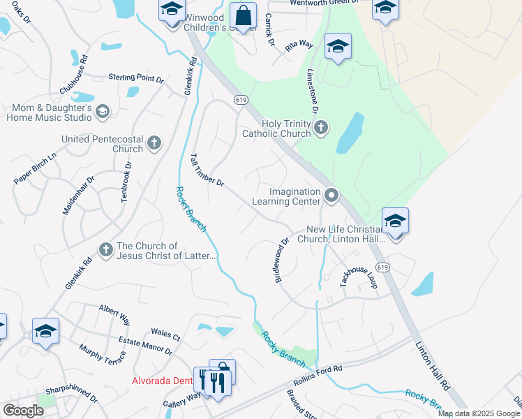 map of restaurants, bars, coffee shops, grocery stores, and more near 8231 Tall Timber Drive in Gainesville