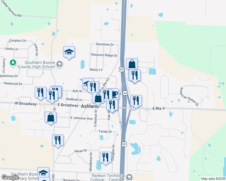 map of restaurants, bars, coffee shops, grocery stores, and more near 508 Nickman Road in Ashland