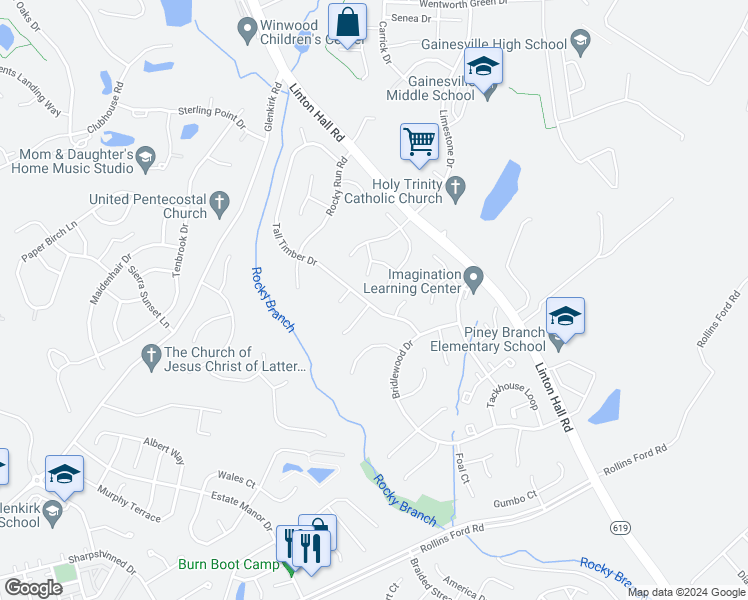 map of restaurants, bars, coffee shops, grocery stores, and more near 8231 Tall Timber Drive in Gainesville