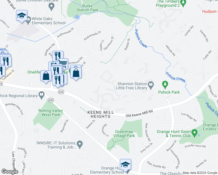 map of restaurants, bars, coffee shops, grocery stores, and more near 9132 O'Shad Lane in Springfield