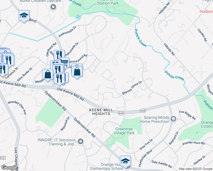 map of restaurants, bars, coffee shops, grocery stores, and more near 9142 O'Shad Lane in Springfield