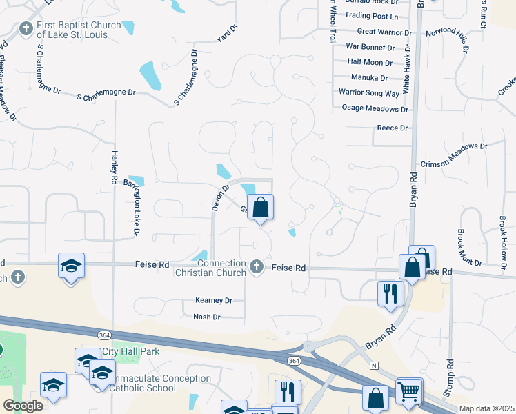 map of restaurants, bars, coffee shops, grocery stores, and more near 517 Garrick Place in O'Fallon