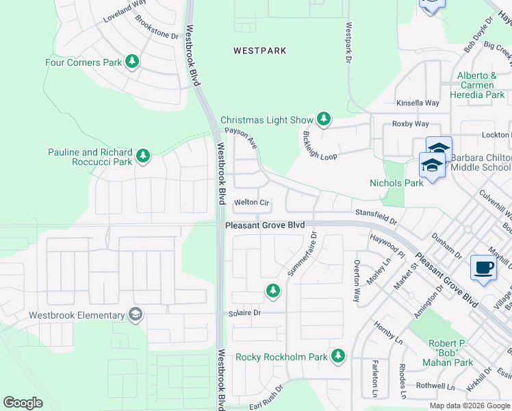 map of restaurants, bars, coffee shops, grocery stores, and more near 3200 Welton Circle in Roseville