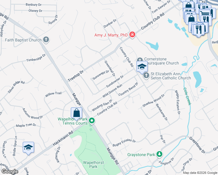 map of restaurants, bars, coffee shops, grocery stores, and more near 1627 Sundowner Drive in Saint Charles