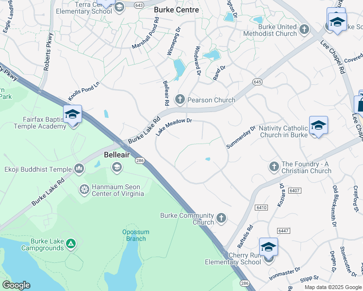 map of restaurants, bars, coffee shops, grocery stores, and more near 10103 Waterside Drive in Burke