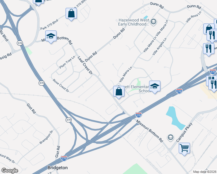 map of restaurants, bars, coffee shops, grocery stores, and more near 1606 Cork Court in Hazelwood