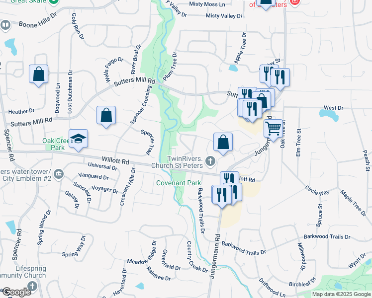 map of restaurants, bars, coffee shops, grocery stores, and more near 789 Boca Raton Drive in Saint Peters