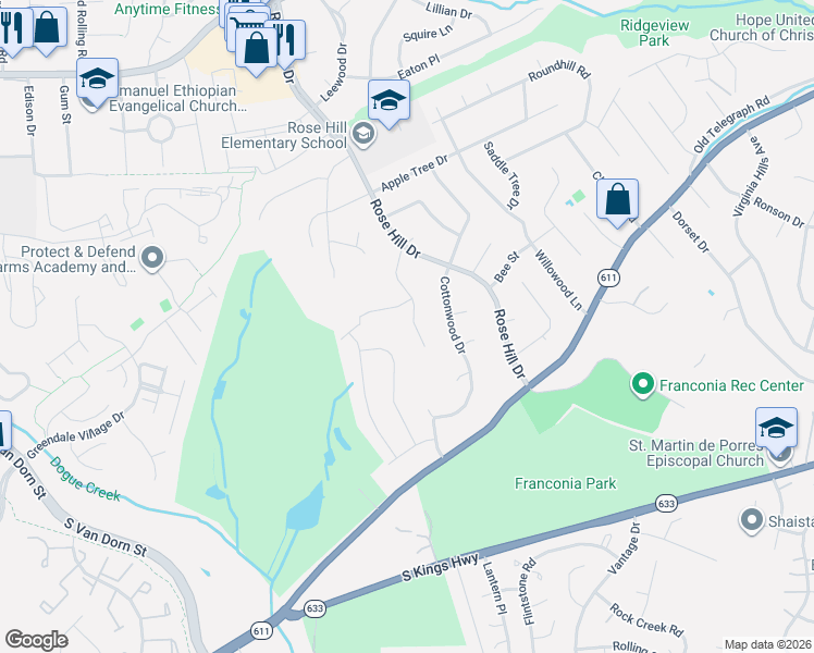 map of restaurants, bars, coffee shops, grocery stores, and more near 6522 Wayside Place in Alexandria