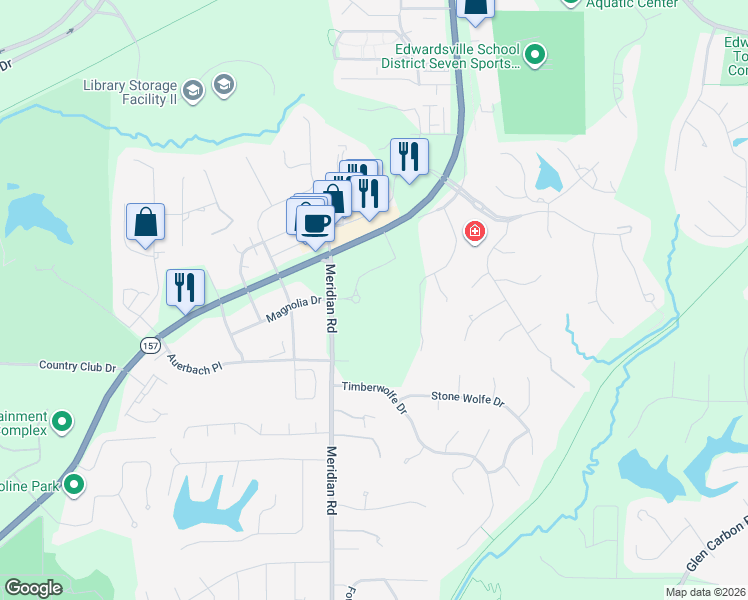 map of restaurants, bars, coffee shops, grocery stores, and more near 100-198 Ginger Creek Parkway in Glen Carbon