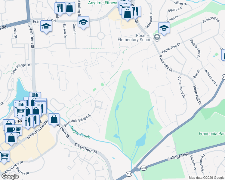map of restaurants, bars, coffee shops, grocery stores, and more near 6589 Kiernan Court in Alexandria