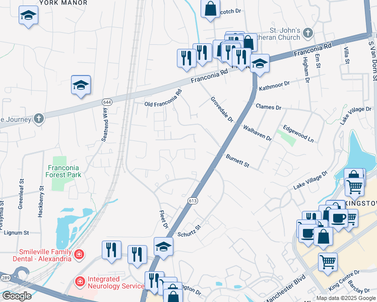 map of restaurants, bars, coffee shops, grocery stores, and more near 6518 China Grove Court in Alexandria