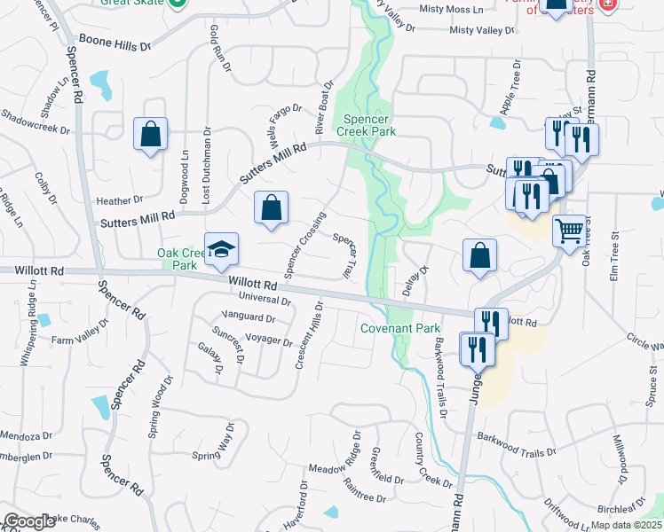 map of restaurants, bars, coffee shops, grocery stores, and more near 30 Last Chance Court in Saint Peters