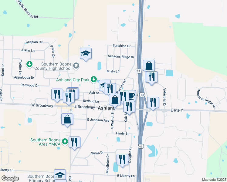 map of restaurants, bars, coffee shops, grocery stores, and more near 413 Ash St in Ashland