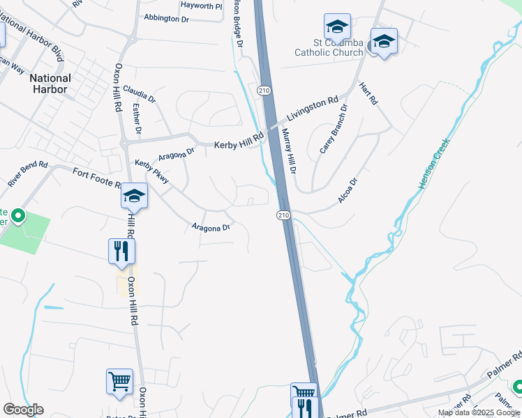 map of restaurants, bars, coffee shops, grocery stores, and more near 8335 Founders Woods Way in Fort Washington