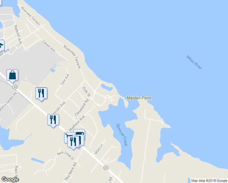 map of restaurants, bars, coffee shops, grocery stores, and more near 607 Cove Rd in St Michaels